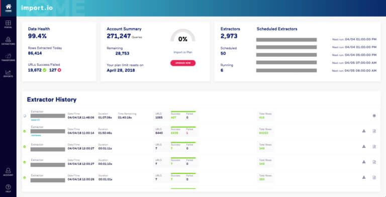 Import.io Data Extraction Software