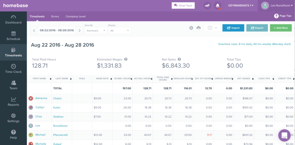 HomeBase Time and Attendance Software